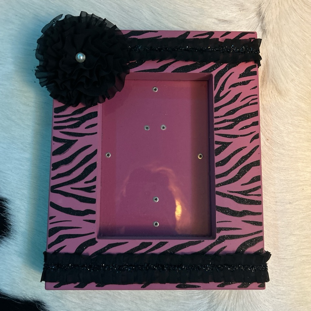Pink Zebra Print Picture Frame with Black Accents